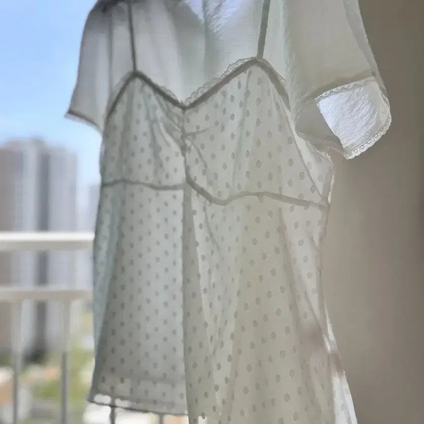 [BUNJANG] Vital Sign Lace Dot Chiffon Bustier Blouse Set / 바이탈싸인 레이스 도트 쉬폰 뷔스티에 블라우스 셋업 (1회 착용) 레이어
