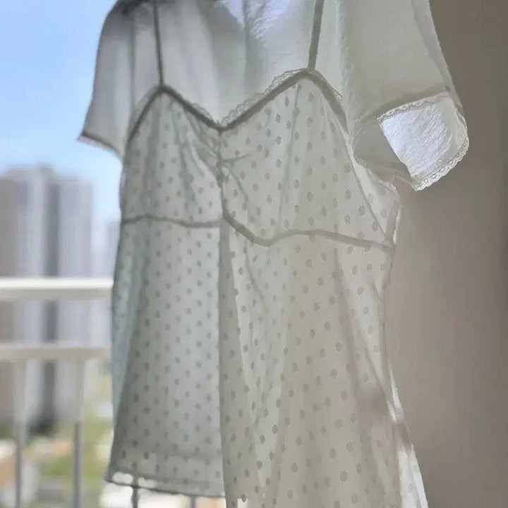 [BUNJANG] Vital Sign Lace Dot Chiffon Bustier Blouse Set / 바이탈싸인 레이스 도트 쉬폰 뷔스티에 블라우스 셋업 (1회 착용) 레이어
