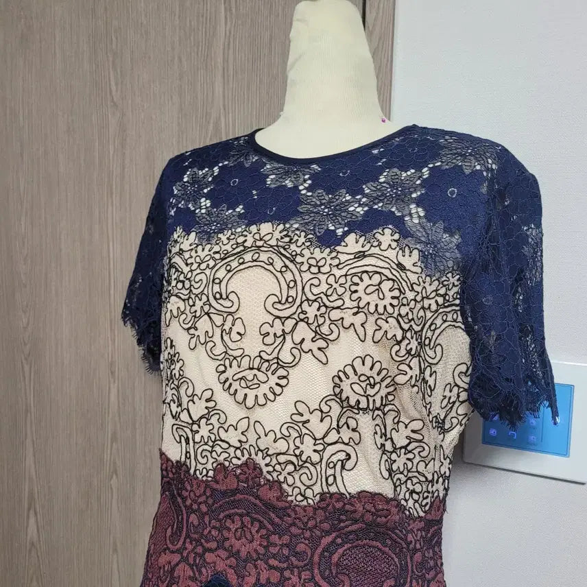 [BUNJANG] Sandro Lace Panel Short Sleeve Dress / 산드로 레이스 배색 반팔 원피스