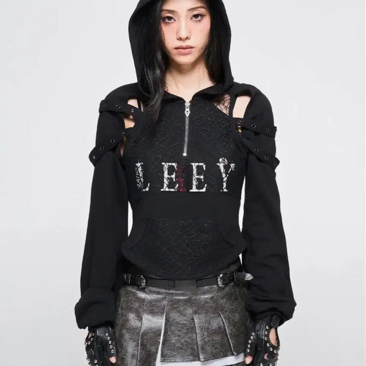 [BUNJANG] LEEY Mesh Slit Hoodie - Black / 와이이이엘 LEEY 메쉬 슬릿 후디 블랙