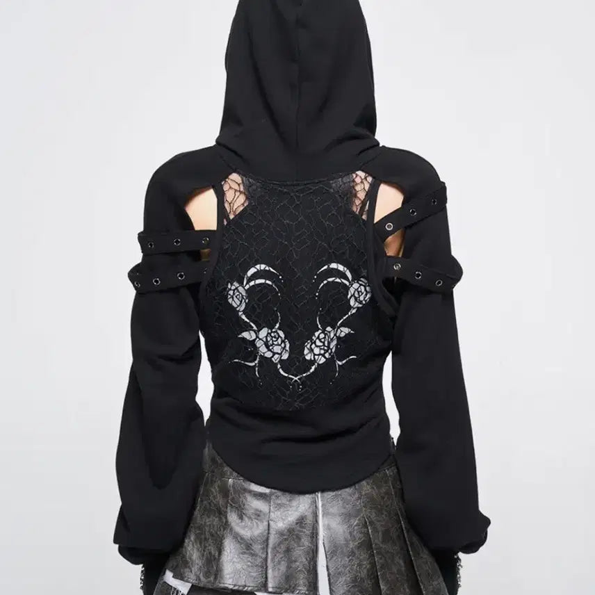 [BUNJANG] LEEY Mesh Slit Hoodie - Black / 와이이이엘 LEEY 메쉬 슬릿 후디 블랙