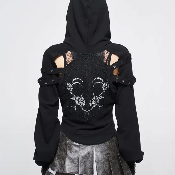 [BUNJANG] LEEY Mesh Slit Hoodie - Black / 와이이이엘 LEEY 메쉬 슬릿 후디 블랙