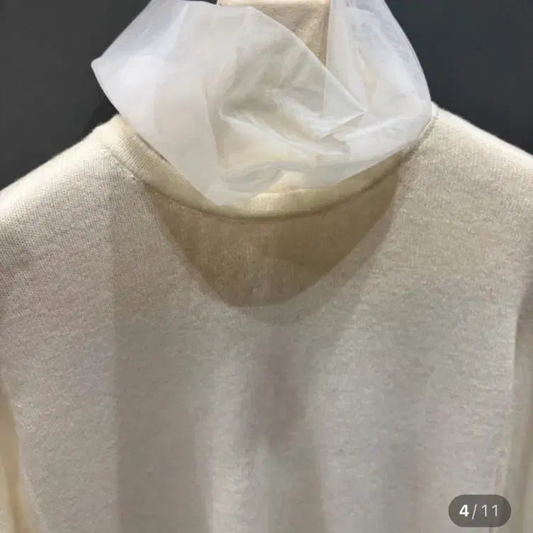 [BUNJANG] Ivory Organza High Neck Knit Top / 아이보리 오간자 하이넥 폴라 니트