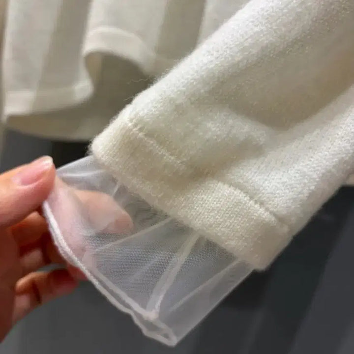 [BUNJANG] Ivory Organza High Neck Knit Top / 아이보리 오간자 하이넥 폴라 니트