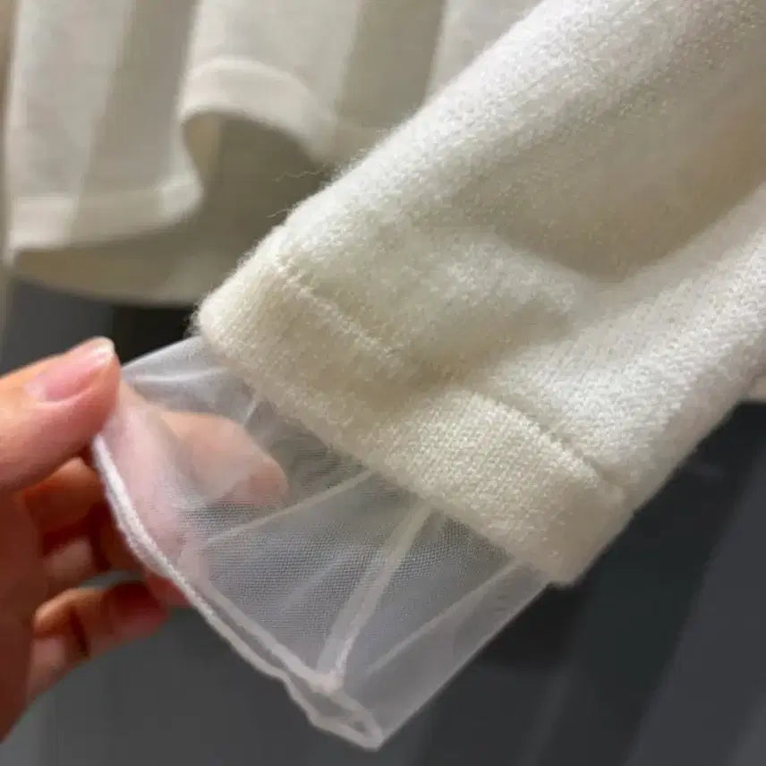 [BUNJANG] Ivory Organza High Neck Knit Top / 아이보리 오간자 하이넥 폴라 니트