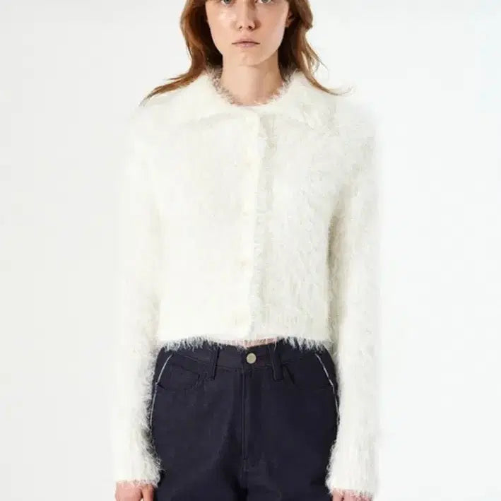 [BUNJANG] Diagonal Fuzzy Knit Cardigan / 다이애그널 퍼지니트 카디건