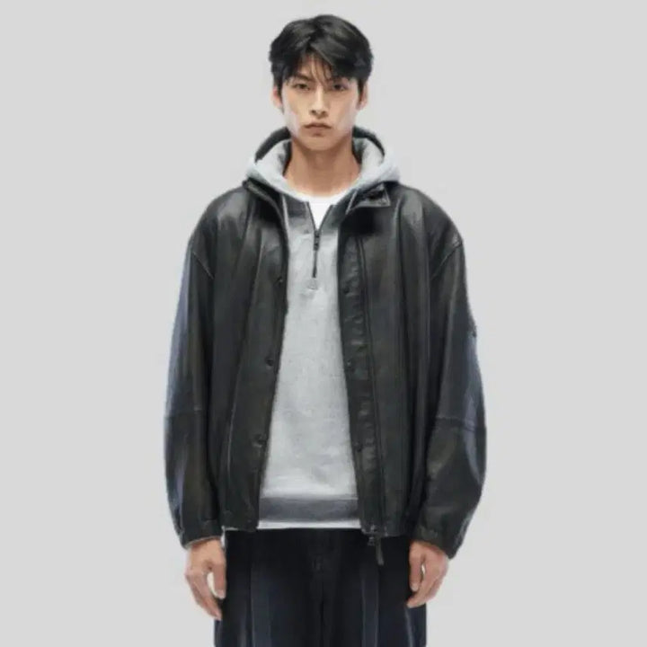 [BUNJANG] Series Two-Tone Blouson Leather Jacket / 시리즈 투톤 블루종 가죽점퍼_SAUDW24401GRX 461734