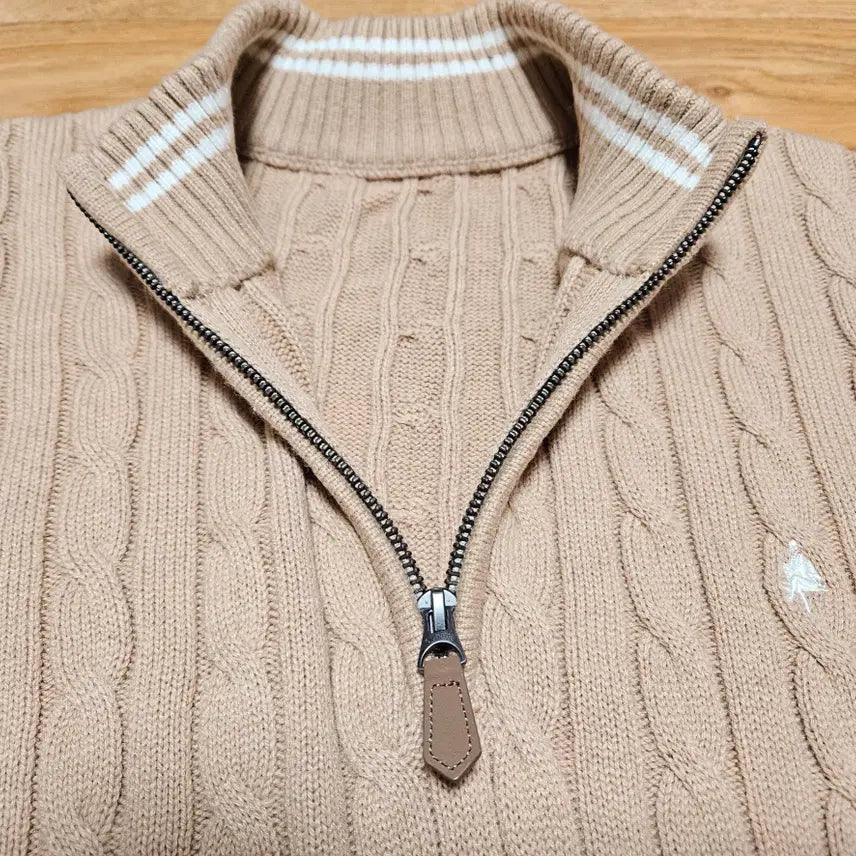 [BUNJANG] OLZEN Cable Knit Half-Zip Beige Sweater / 올젠 하프집업 케이블 니트 베이지 110