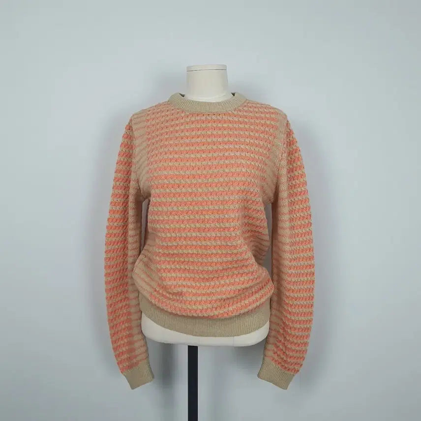 [BUNJANG] LeShop Orange Beige Striped Knit Sweater / s0555. 르샵 오렌지 베이지 스트라이프 니트 스웨터