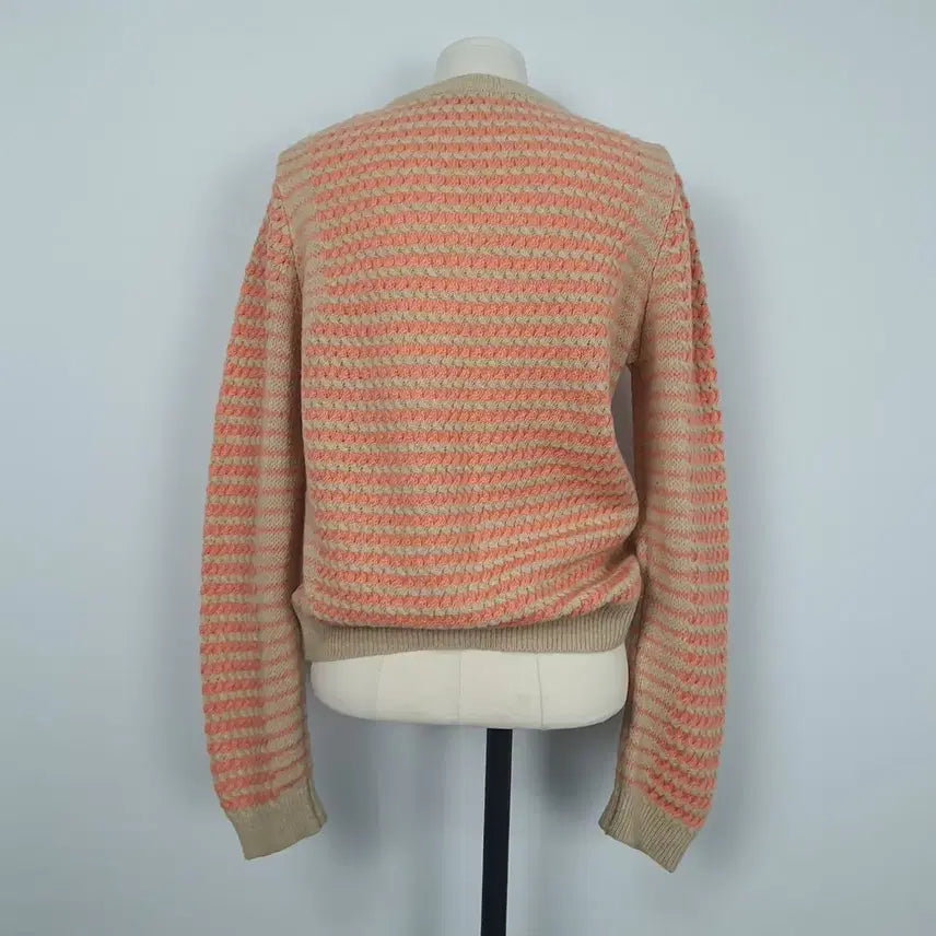 [BUNJANG] LeShop Orange Beige Striped Knit Sweater / s0555. 르샵 오렌지 베이지 스트라이프 니트 스웨터