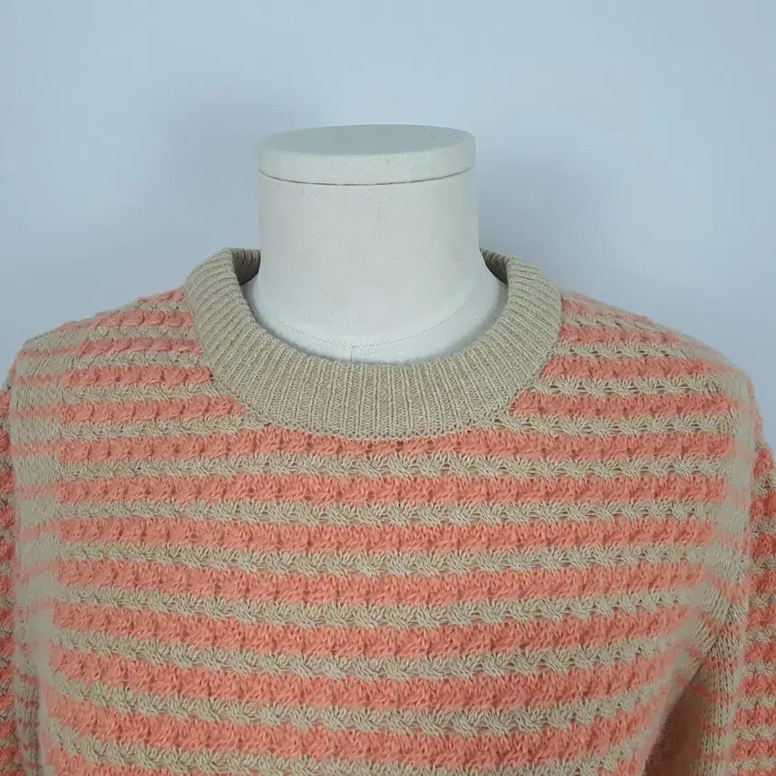 [BUNJANG] LeShop Orange Beige Striped Knit Sweater / s0555. 르샵 오렌지 베이지 스트라이프 니트 스웨터