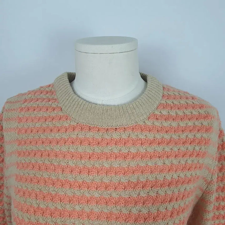[BUNJANG] LeShop Orange Beige Striped Knit Sweater / s0555. 르샵 오렌지 베이지 스트라이프 니트 스웨터
