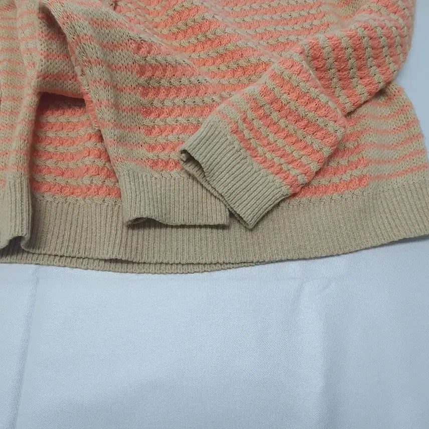[BUNJANG] LeShop Orange Beige Striped Knit Sweater / s0555. 르샵 오렌지 베이지 스트라이프 니트 스웨터