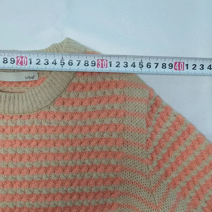 [BUNJANG] LeShop Orange Beige Striped Knit Sweater / s0555. 르샵 오렌지 베이지 스트라이프 니트 스웨터