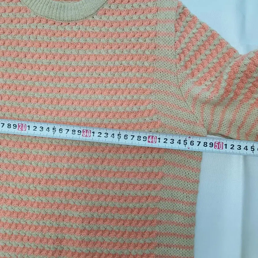 [BUNJANG] LeShop Orange Beige Striped Knit Sweater / s0555. 르샵 오렌지 베이지 스트라이프 니트 스웨터