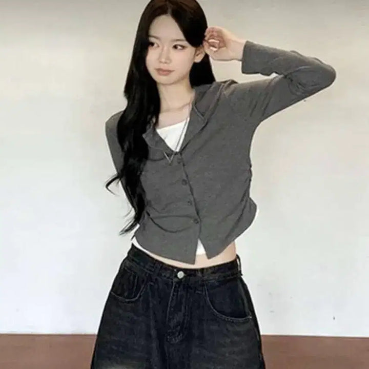 [BUNJANG] Gray Cardigan / 회색 일체형 가디건