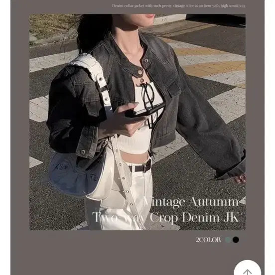[BUNJANG] Bliss Vintage Wash Two-Way Crop Rider Denim Jacket / 블리즈 빈티지힙 워싱 투웨이 차이나카라 크롭 라이더 청자켓 흑청
