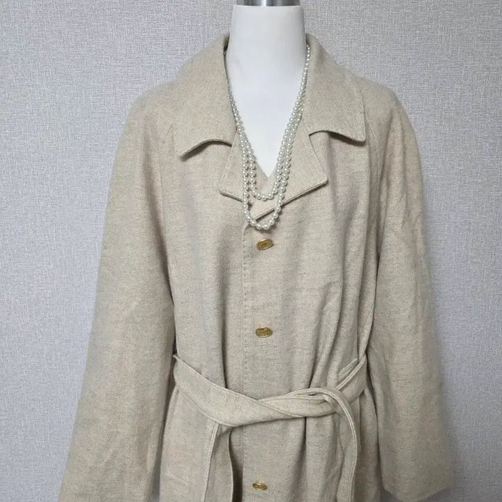 [BUNJANG] Beige Belted Long Coat (55-77) / 새옷 무료배송 베이지 벨트 롱 코트. 루즈핏 (55~77)