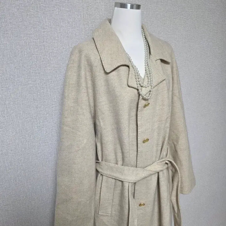[BUNJANG] Beige Belted Long Coat (55-77) / 새옷 무료배송 베이지 벨트 롱 코트. 루즈핏 (55~77)