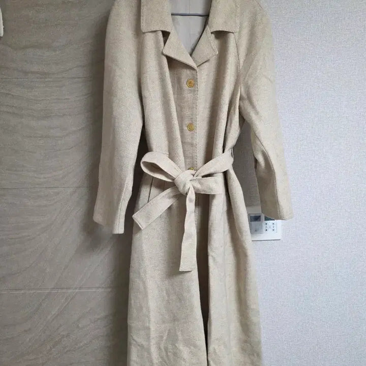 [BUNJANG] Beige Belted Long Coat (55-77) / 새옷 무료배송 베이지 벨트 롱 코트. 루즈핏 (55~77)