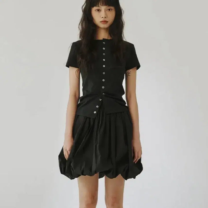 [BUNJANG] Please Project Round Button Slim Shirt, Black / 플리즈프로젝트 ROUND BUTTON SLIM SHIRT, BLACK