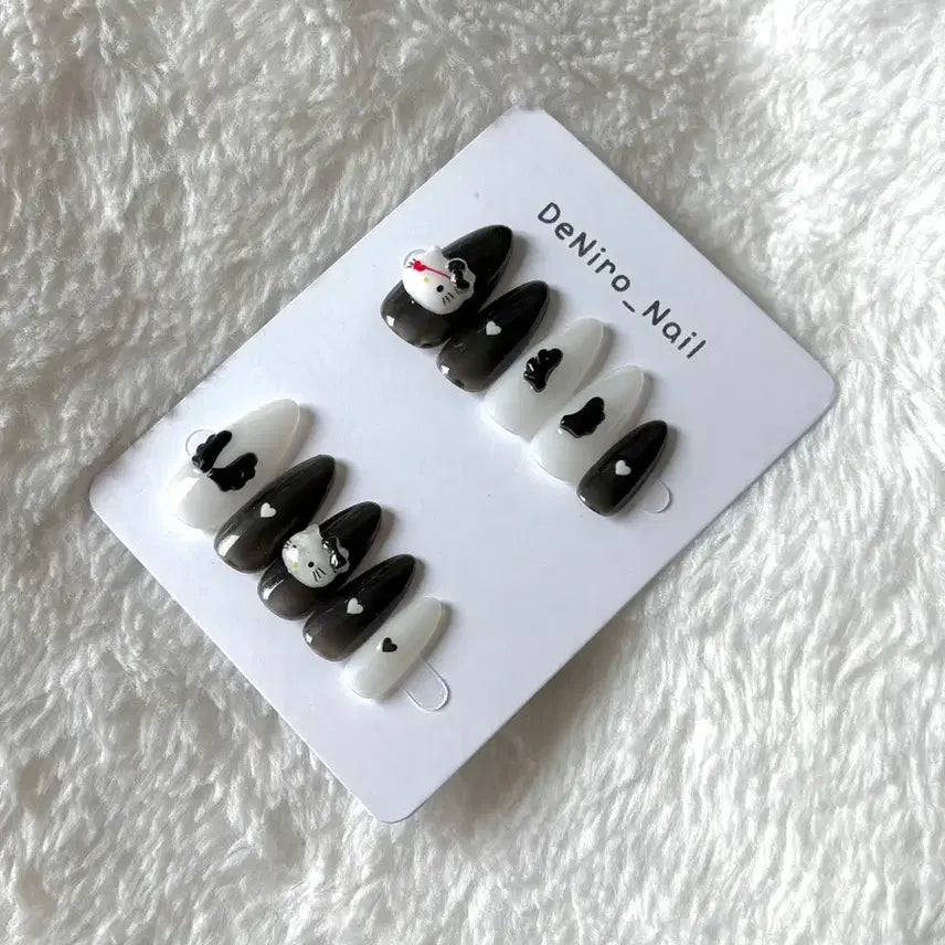[BUNJANG] Handmade Nail Tips / 악마키티리본하트 수제 네일팁 <3