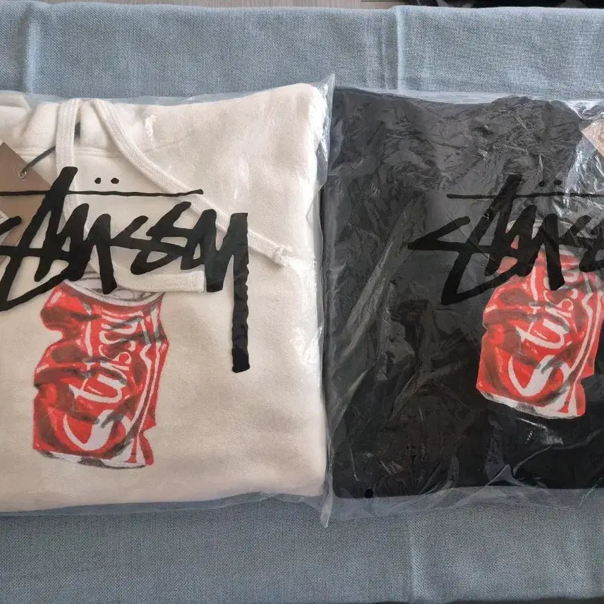 [BUNJANG] Stussy Soda Fleece Hoodie (Ivory/Black) / 무료배송 스투시 소다 기모  후드티 아이보리/블랙