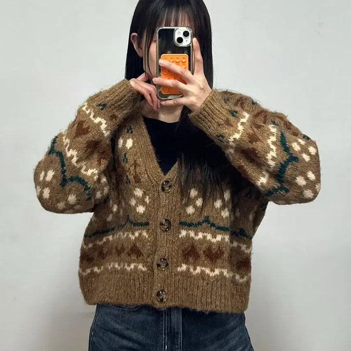 [BUNJANG] ZARA Jacquard Wool Alpaca Knit Cardigan / 자라 자카드 울 알파카 니트 가디건