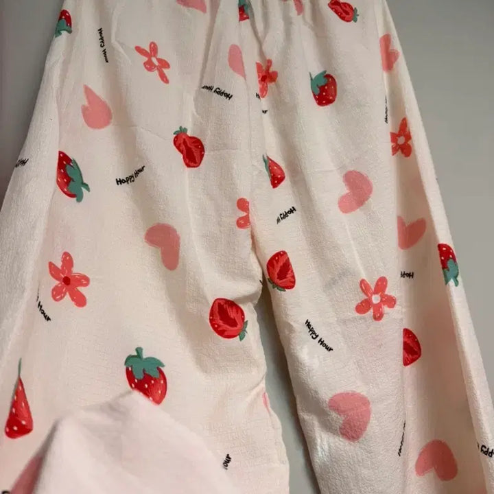 [BUNJANG] Donut Strawberry Pattern Cooling Pajama Pants Set / 도넛 딸기 패턴 냉감 잠옷 바지 세트 2벌 사이즈 F 55-77정도