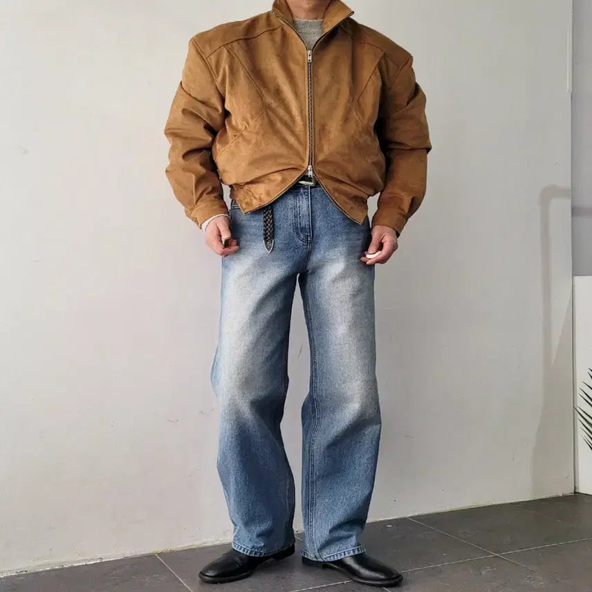 [BUNJANG] Male High Neck Suede Crop Jacket / 남자 어깡 하이넥 스웨이드 크롭 자켓 3컬러