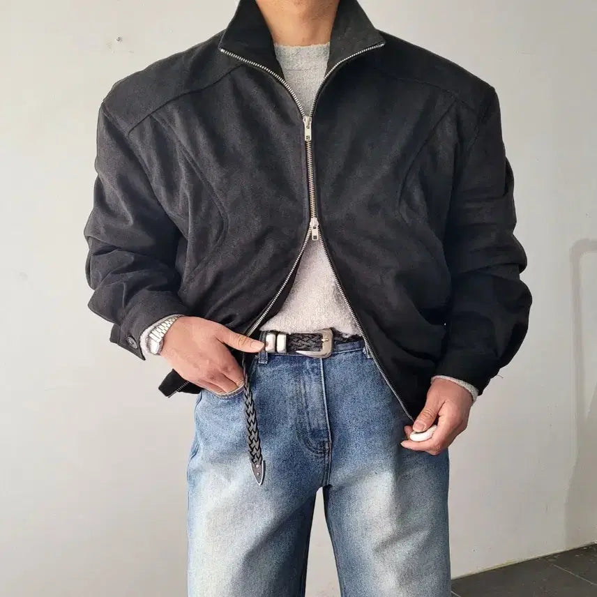 [BUNJANG] Male High Neck Suede Crop Jacket / 남자 어깡 하이넥 스웨이드 크롭 자켓 3컬러