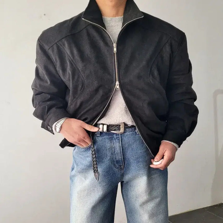 [BUNJANG] Male High Neck Suede Crop Jacket / 남자 어깡 하이넥 스웨이드 크롭 자켓 3컬러
