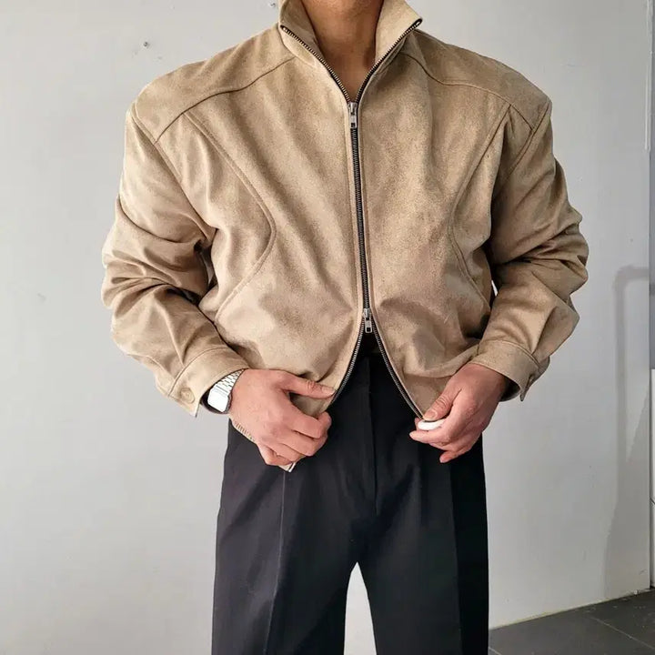 [BUNJANG] Male High Neck Suede Crop Jacket / 남자 어깡 하이넥 스웨이드 크롭 자켓 3컬러