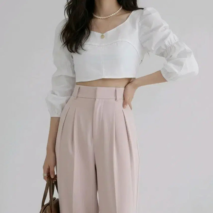 [BUNJANG] Obzest Puff Sleeve Shirred Crop Blouse / 오브제스트 퍼프 소매 셔링 크롭 블라우스