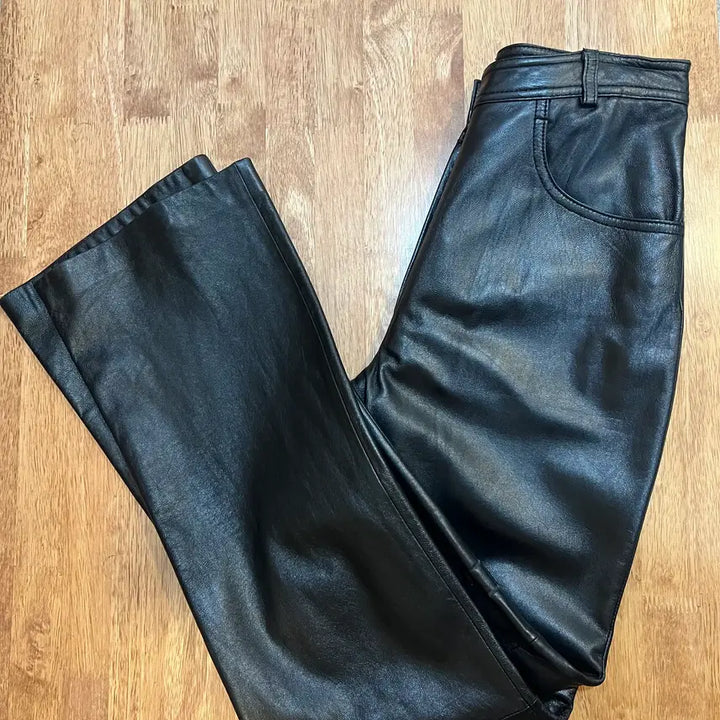 [BUNJANG] CC Club Women's Black Lambskin Leather Slacks / 씨씨클럽 여자 블랙 양가죽바지 가죽슬렉스
