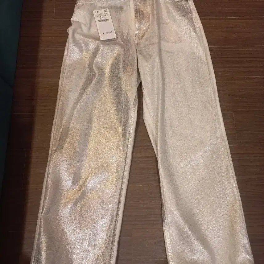 [BUNJANG] ZARA Wide Denim Pants - Silver Coating - Unisex / 자라.와이드데님 팬츠L(남.여공용)
