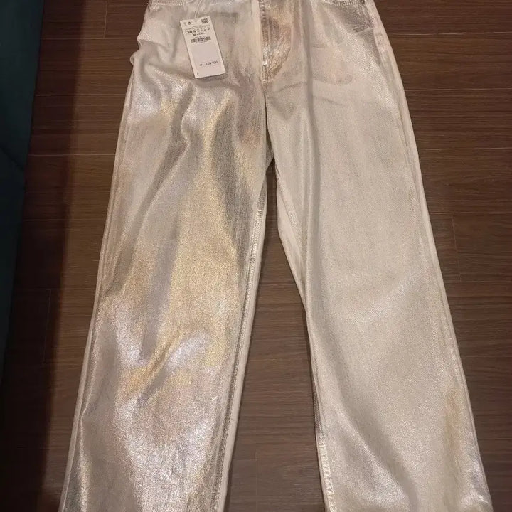 [BUNJANG] ZARA Wide Denim Pants - Silver Coating - Unisex / 자라.와이드데님 팬츠L(남.여공용)