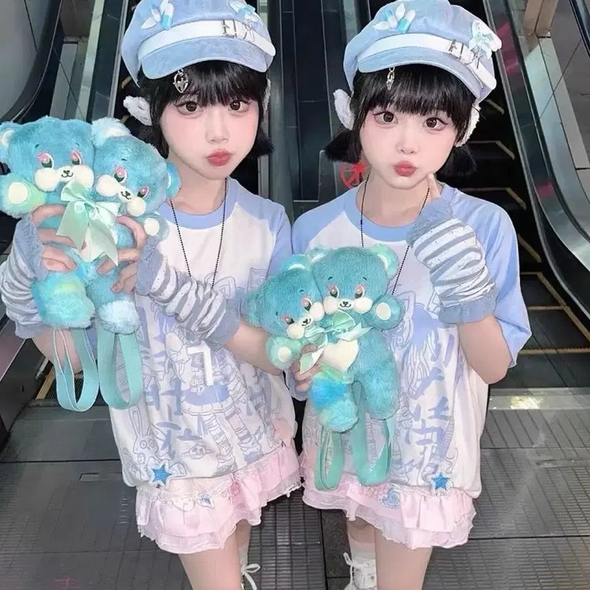 [BUNJANG] Anime Print Raglan Short Sleeve T-Shirt / 지뢰계 애니 프린트 라그란 반팔 티셔츠
