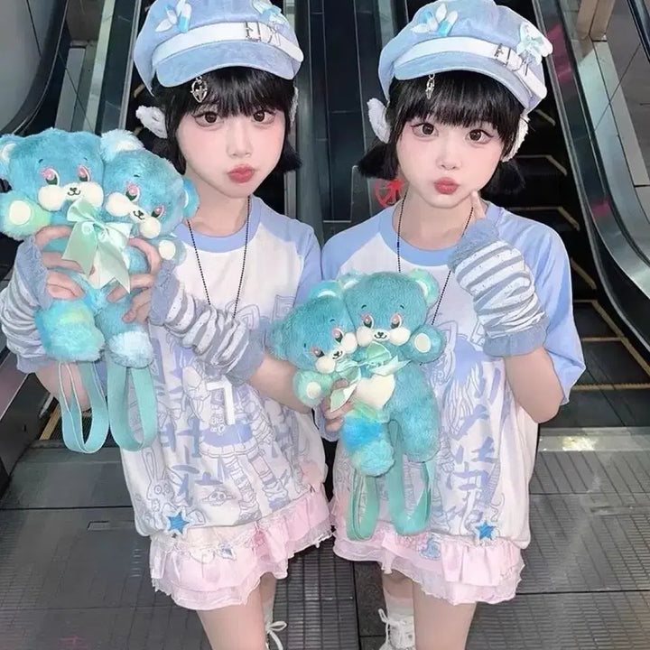 [BUNJANG] Anime Print Raglan Short Sleeve T-Shirt / 지뢰계 애니 프린트 라그란 반팔 티셔츠