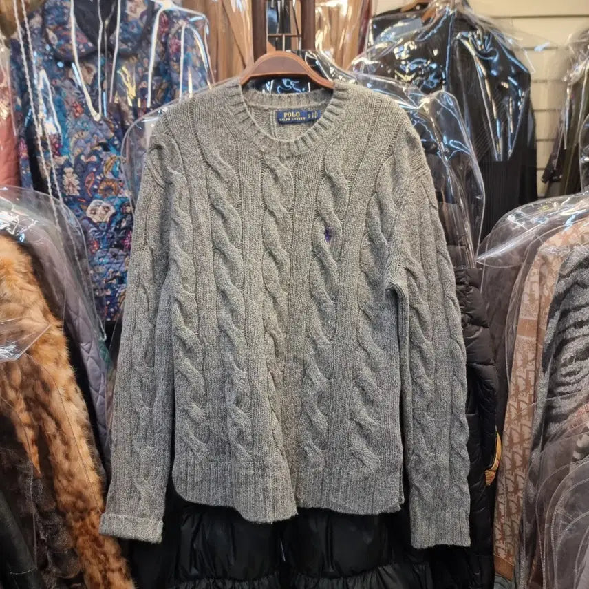 [BUNJANG] Polo Ralph Lauren Cable Knit Sweater / 폴로 랄프로렌 케이블 니트 회색