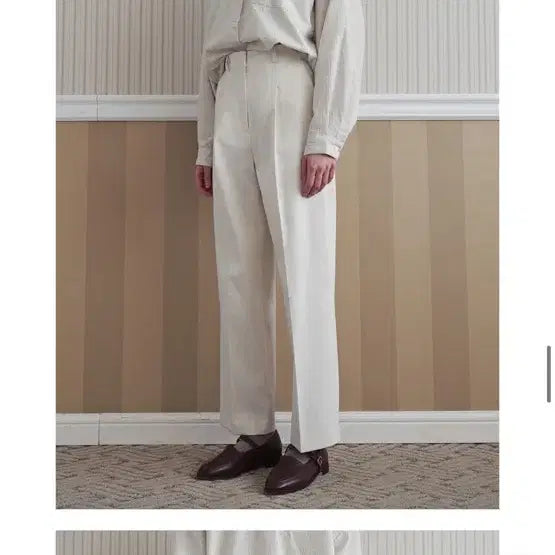 [BUNJANG] LOEIL Pinstuck Semi Wide Cotton Pants / [새상품] LOEIL 로에일 핀턱 세미 와이드 코튼 팬츠 크림 S사이즈