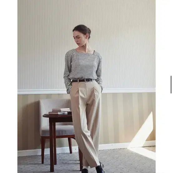 [BUNJANG] LOEIL Pinstuck Semi Wide Cotton Pants / [새상품] LOEIL 로에일 핀턱 세미 와이드 코튼 팬츠 크림 S사이즈