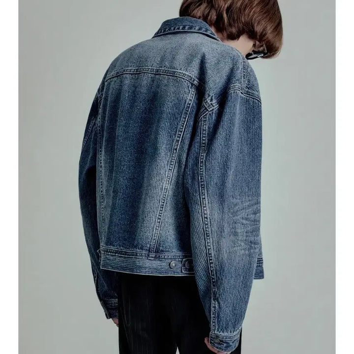 [BUNJANG] Elmood Kaine Denim Trucker Jacket Washed Blue 46 / 엘무드 케인데님 트러커 자켓 새상품 워시드블루46