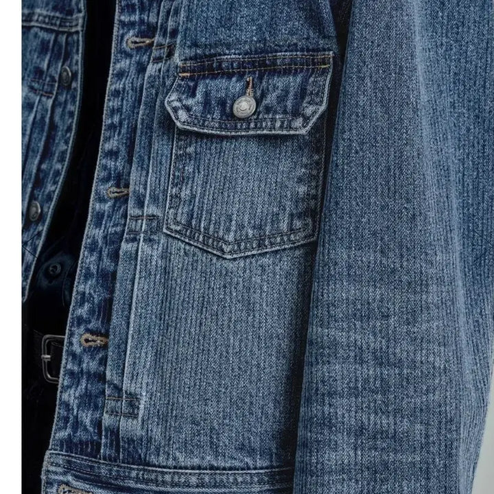 [BUNJANG] Elmood Kaine Denim Trucker Jacket Washed Blue 46 / 엘무드 케인데님 트러커 자켓 새상품 워시드블루46