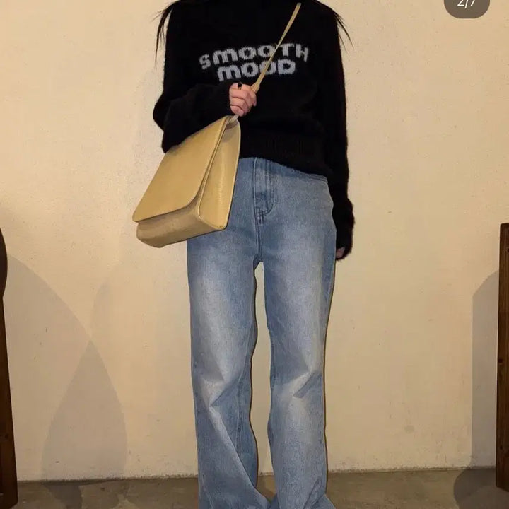 [BUNJANG] Smooth Mood Logo Turtleneck Knit / 마지막가격내림)스무드무드 로고 터틀넥 니트