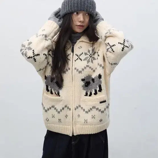 [BUNJANG] General Idea Wool Blend Cowichan Knit Jumper Ivory (Size M) / 제너럴아이디어 울 블랜드 코위찬 니트 점퍼 아이보리 M사이즈 새상품