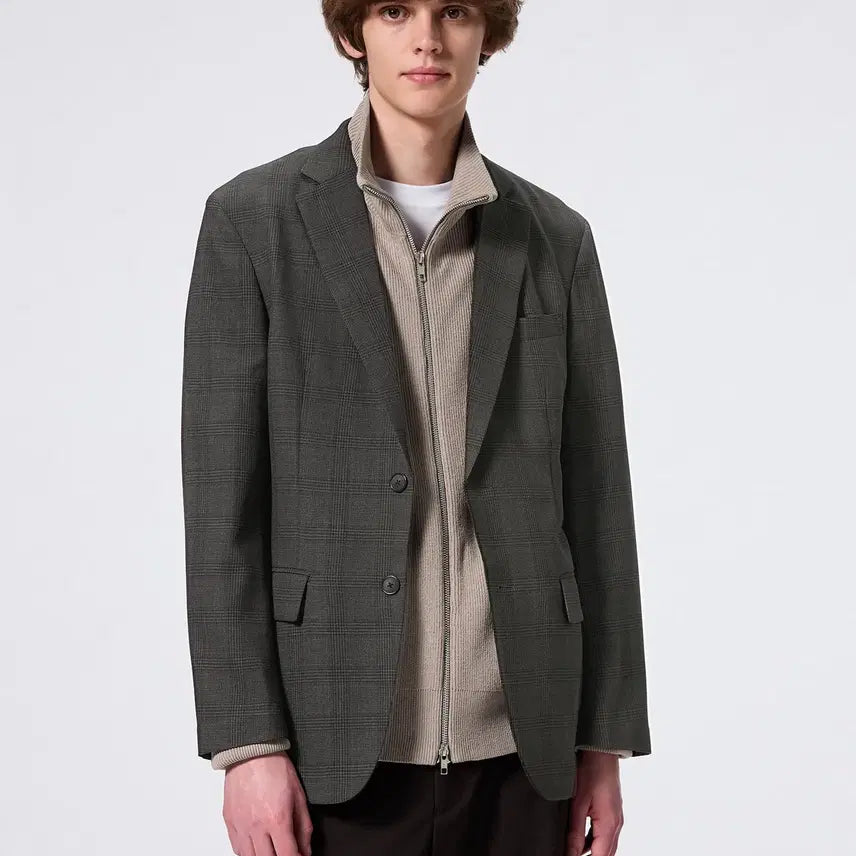 [BUNJANG] GU Washable Tailored Checkered Jacket Gray / 지유 GU 워셔블 테일러드 체크 재킷 그레이