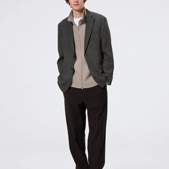 [BUNJANG] GU Washable Tailored Checkered Jacket Gray / 지유 GU 워셔블 테일러드 체크 재킷 그레이