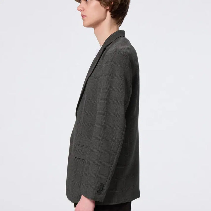 [BUNJANG] GU Washable Tailored Checkered Jacket Gray / 지유 GU 워셔블 테일러드 체크 재킷 그레이