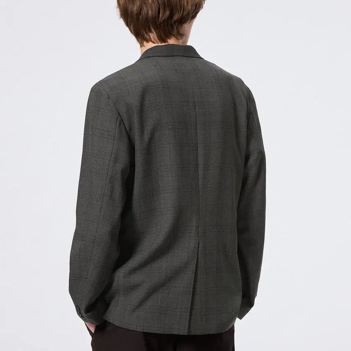 [BUNJANG] GU Washable Tailored Checkered Jacket Gray / 지유 GU 워셔블 테일러드 체크 재킷 그레이